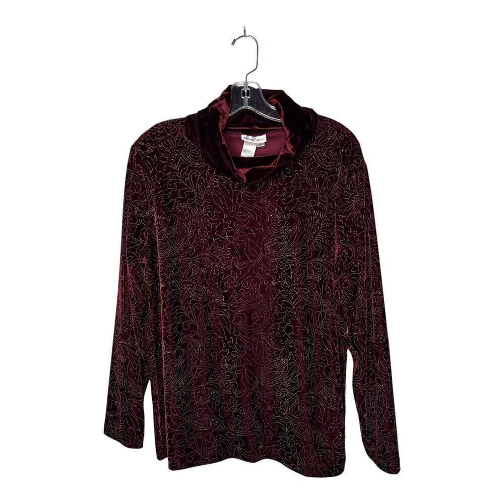 Coldwater Creek Top Womens Large Red Velvet Embellished Cowl Neck‎ Holidays Glam